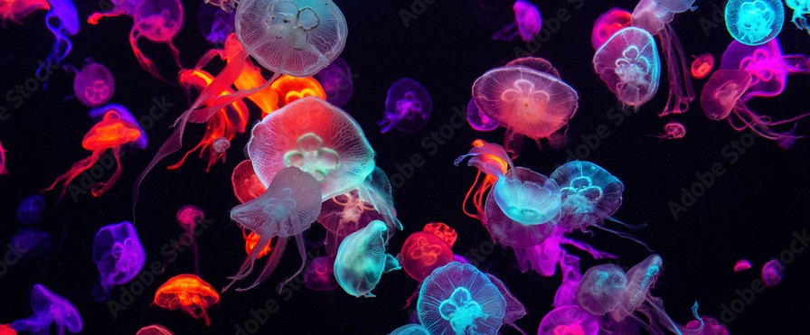 Photo of multiple colors of jellyfish